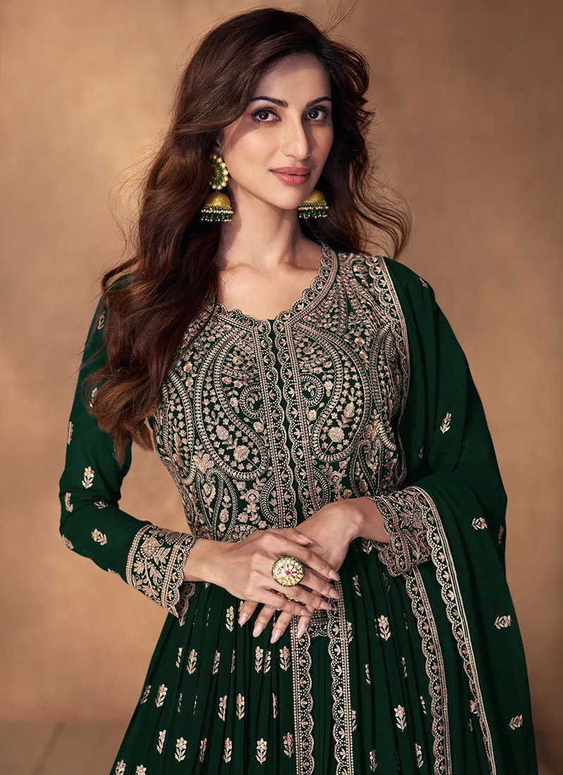 Green Embroidery Slit Style Traditional Anarkali Lehenga Suit