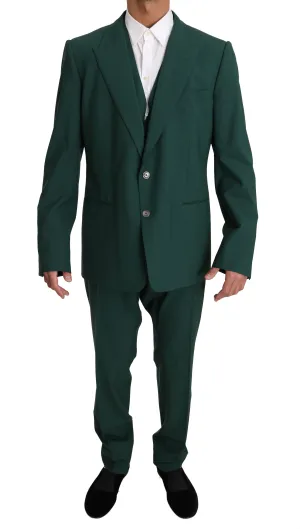 Green Wool 3 Piece Stretch Suit