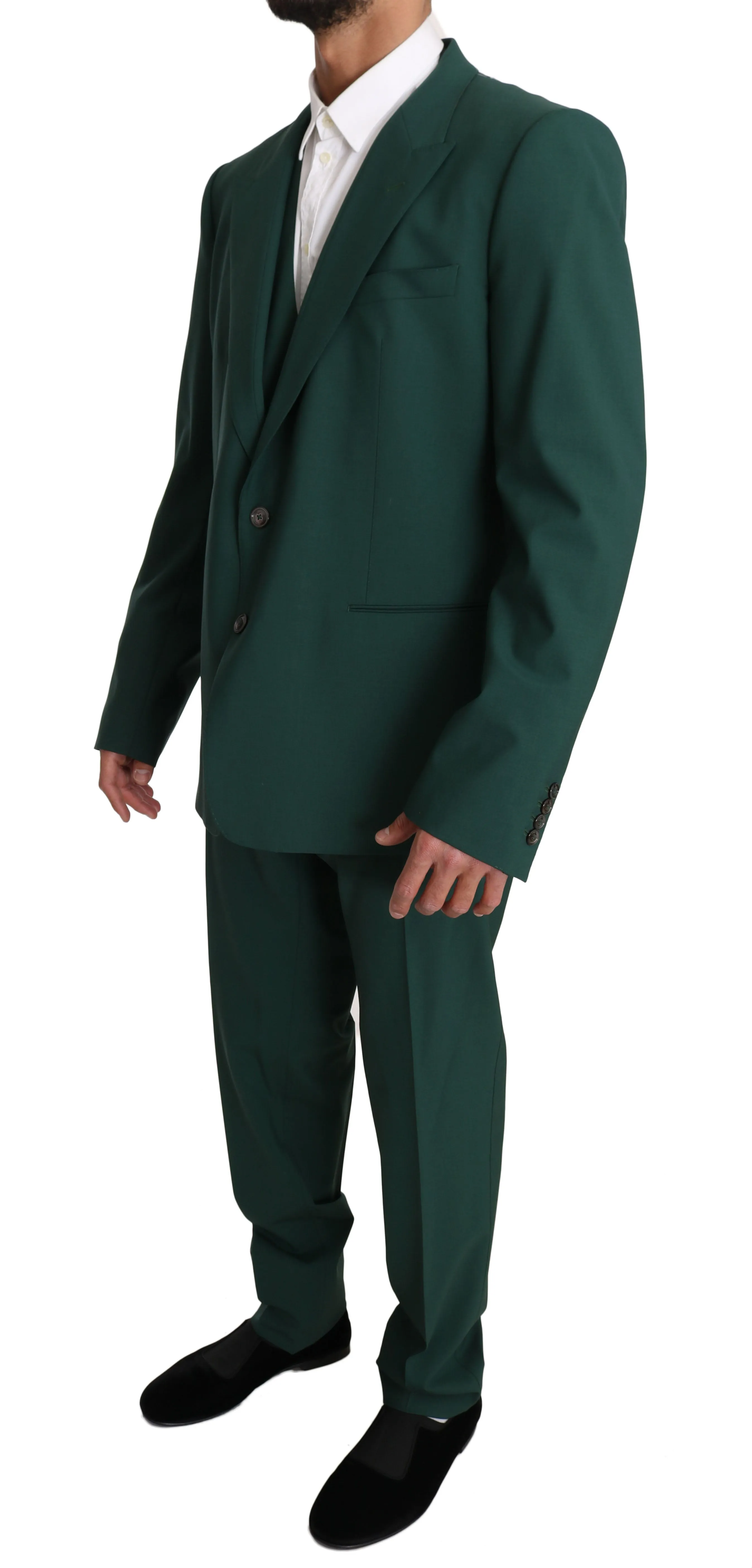 Green Wool 3 Piece Stretch Suit