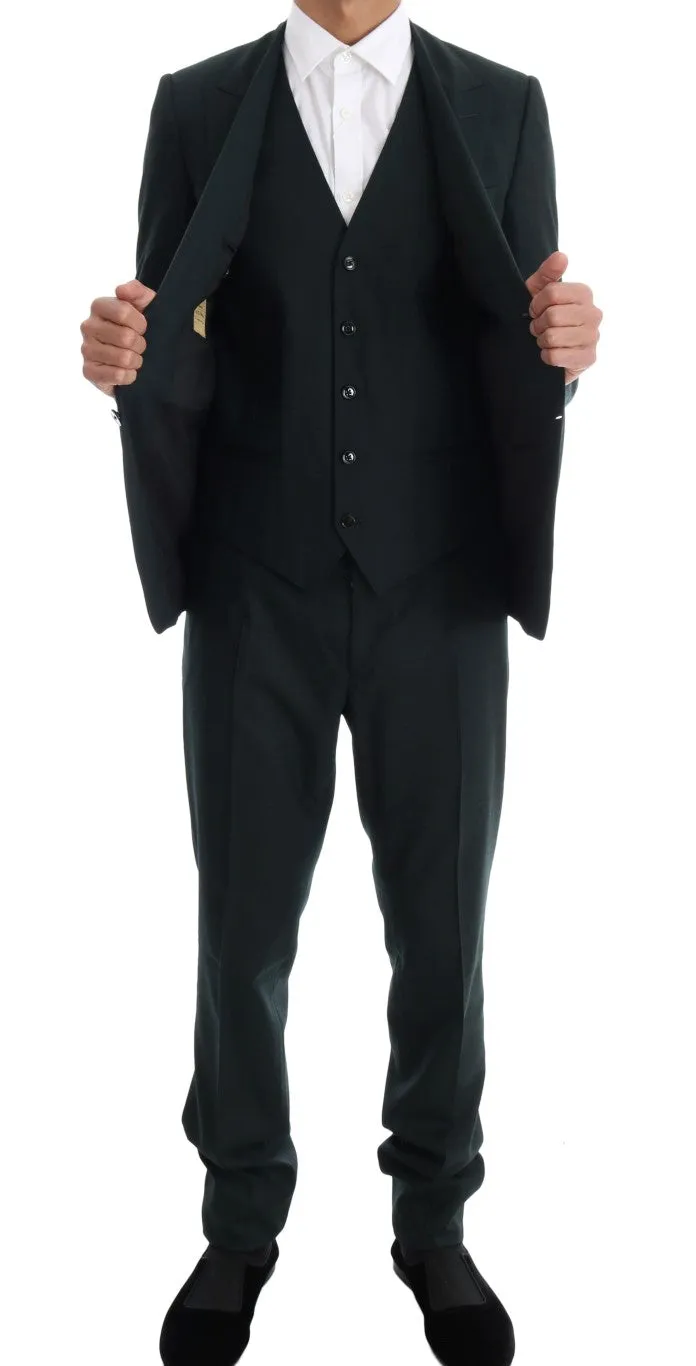 Green Wool Stretch Slim Two Button Suit