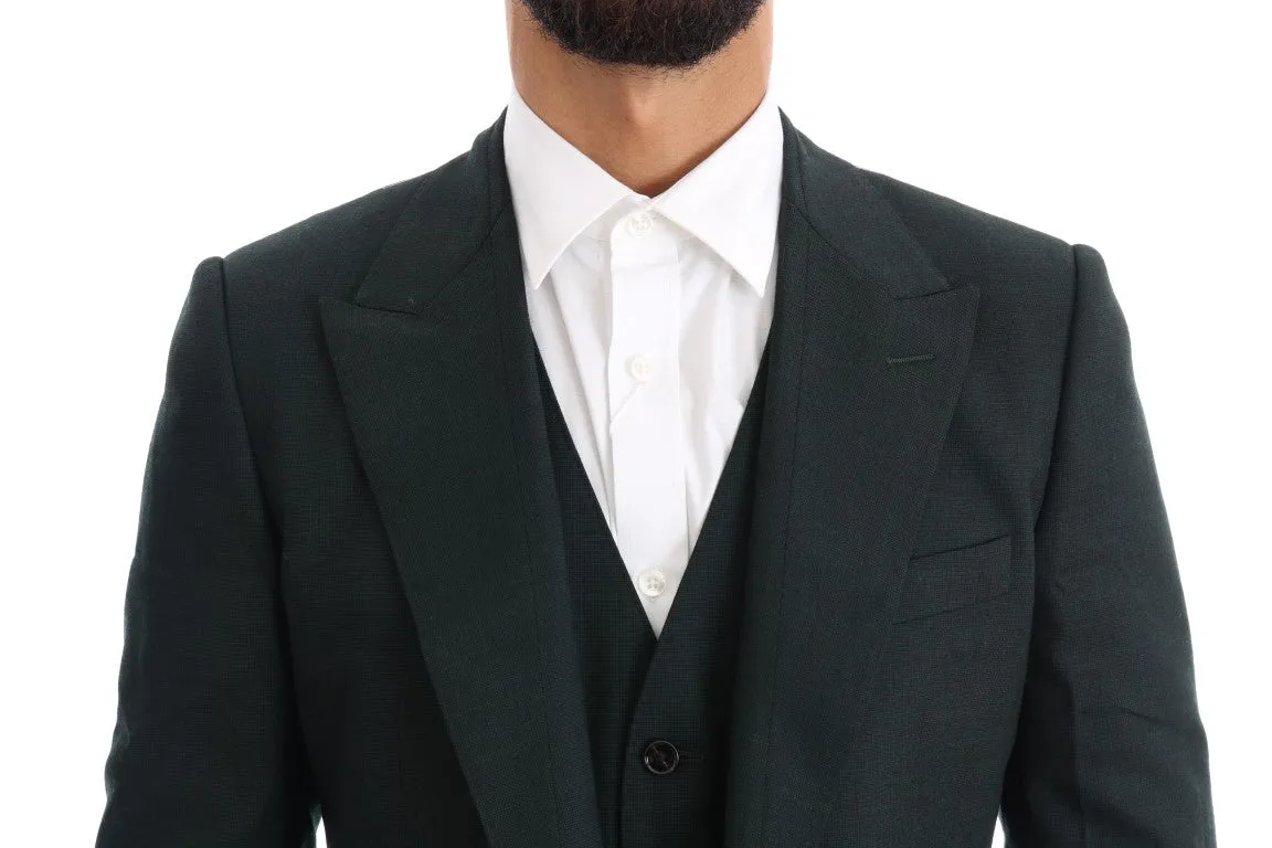 Green Wool Stretch Slim Two Button Suit