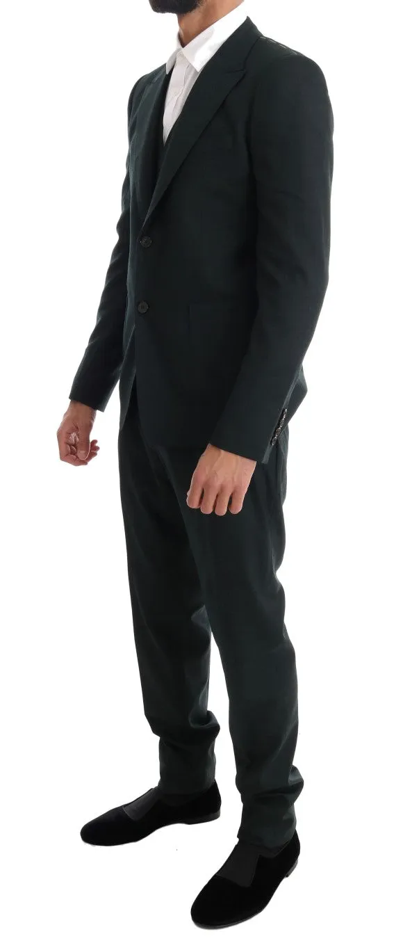 Green Wool Stretch Slim Two Button Suit
