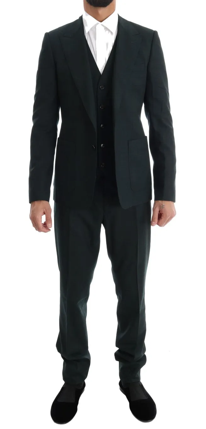 Green Wool Stretch Slim Two Button Suit