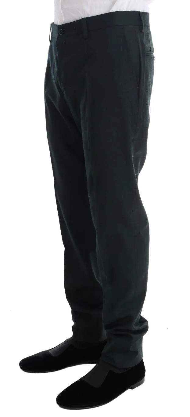 Green Wool Stretch Slim Two Button Suit