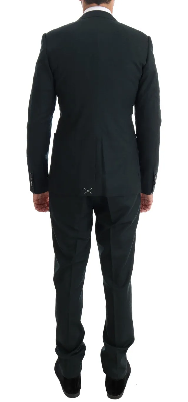 Green Wool Stretch Slim Two Button Suit