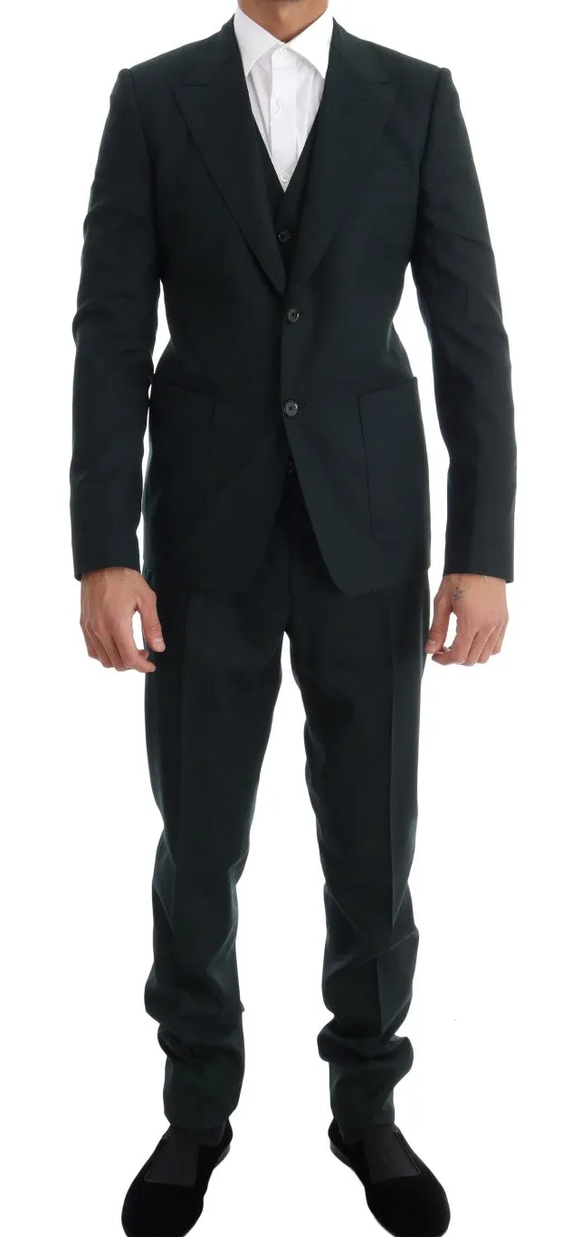 Green Wool Stretch Slim Two Button Suit