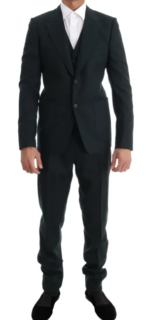 Green Wool Stretch Slim Two Button Suit