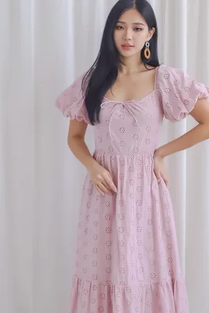 Guinevere Eyelet Tie Front Midi Dress In Blush