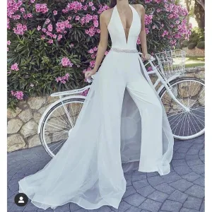 halter jumpsuits for weddings 2020 beaded elegant cheap white pants for women vestido de festa