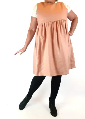Handmade pink linen sleeveless dress with pockets, best fits 16