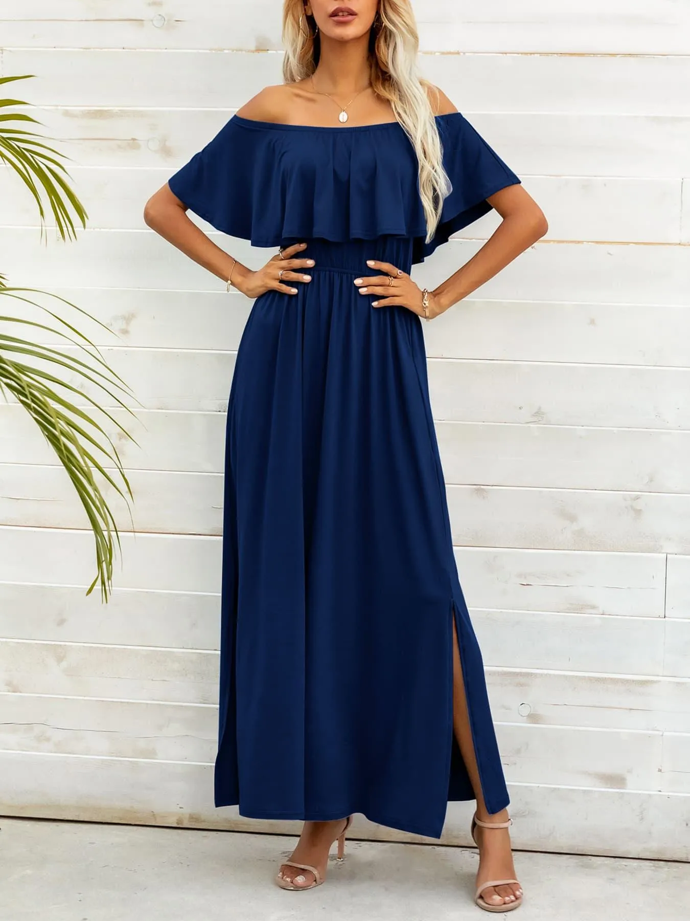 Hazel Blues® |  Off-Shoulder Slit Maxi Dress