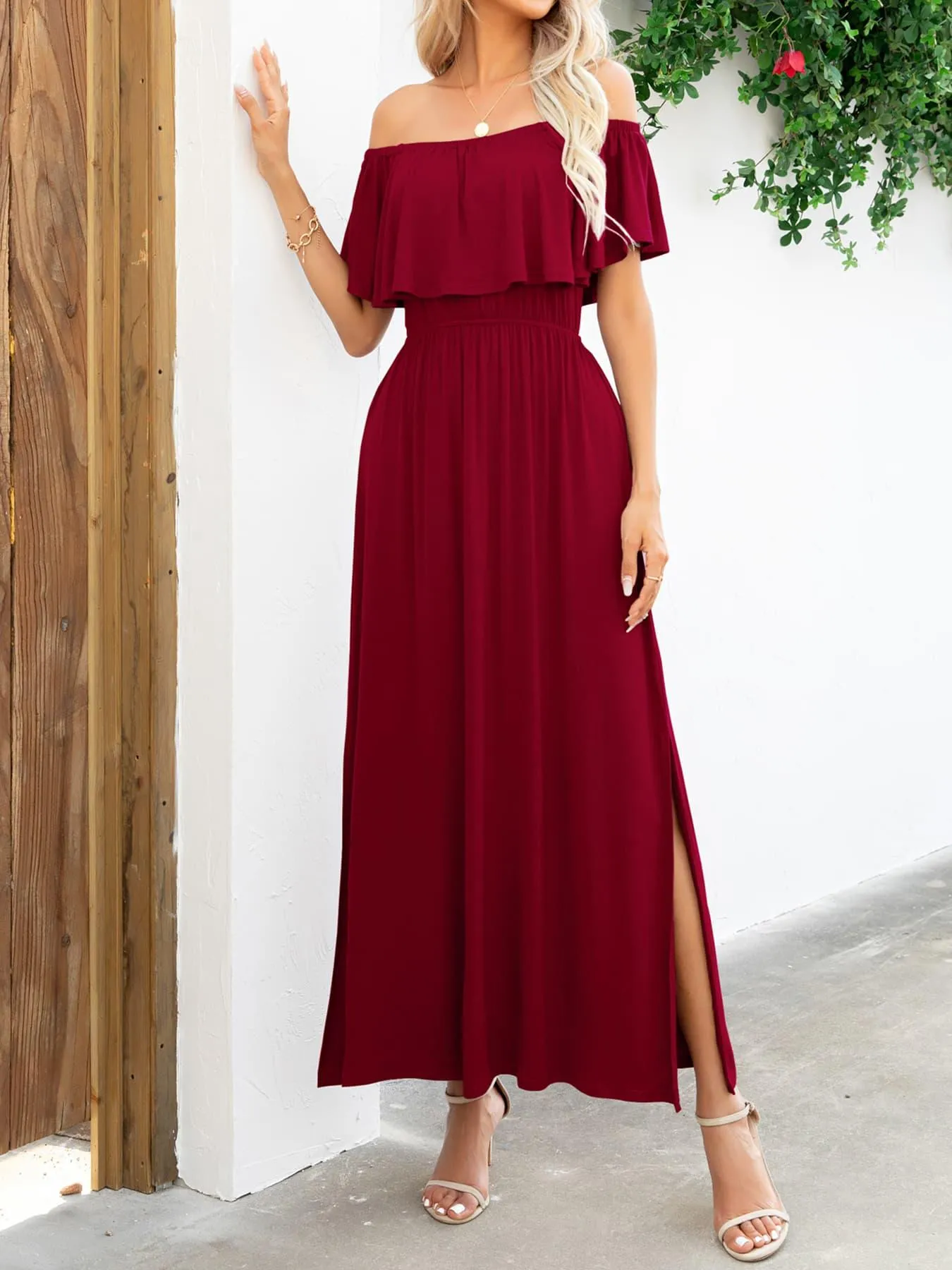 Hazel Blues® |  Off-Shoulder Slit Maxi Dress