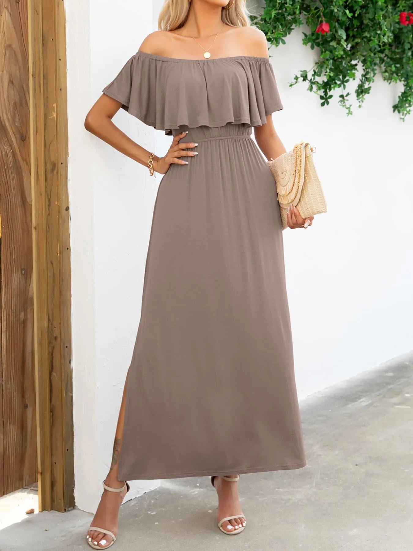 Hazel Blues® |  Off-Shoulder Slit Maxi Dress