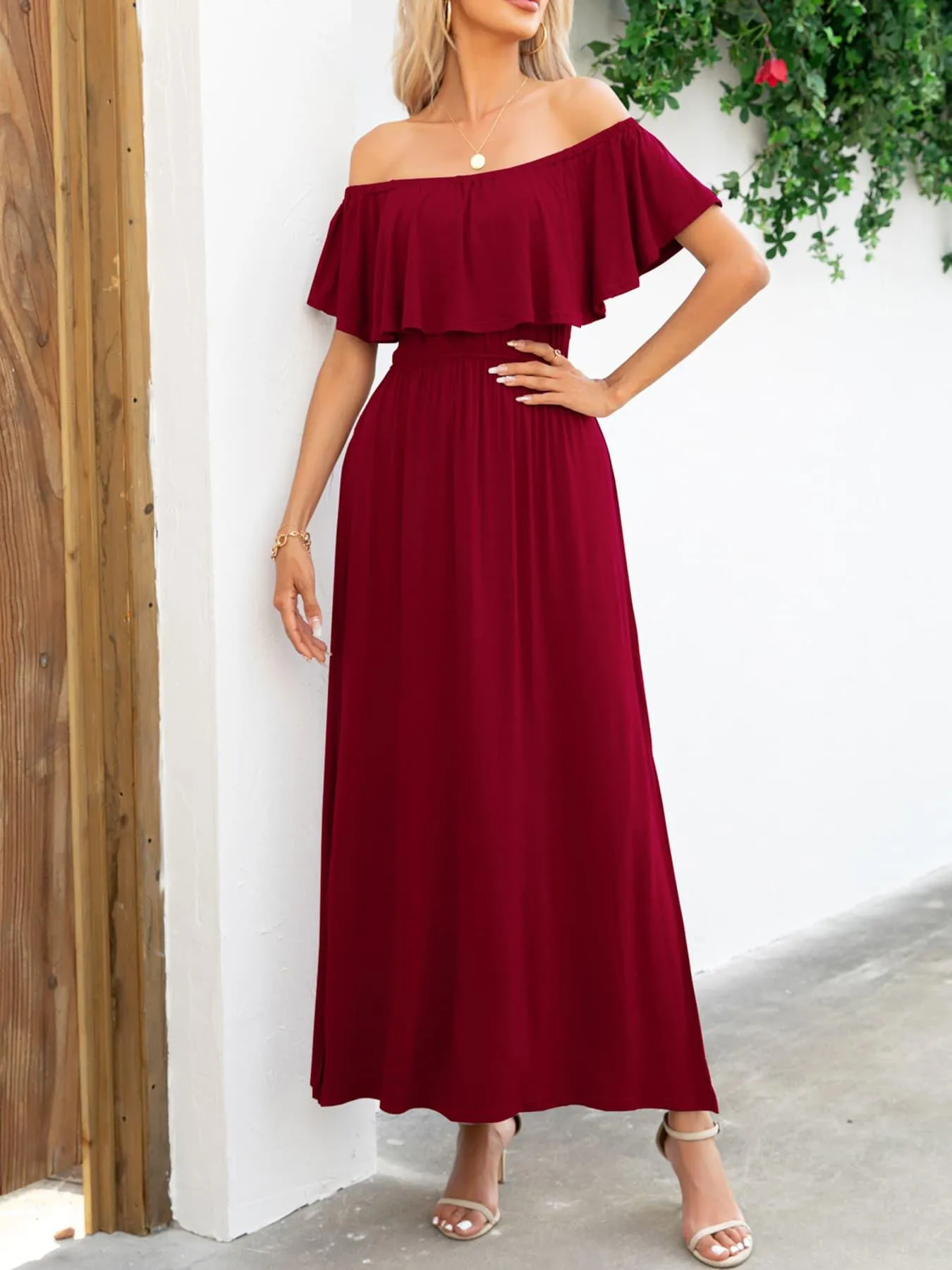Hazel Blues® |  Off-Shoulder Slit Maxi Dress