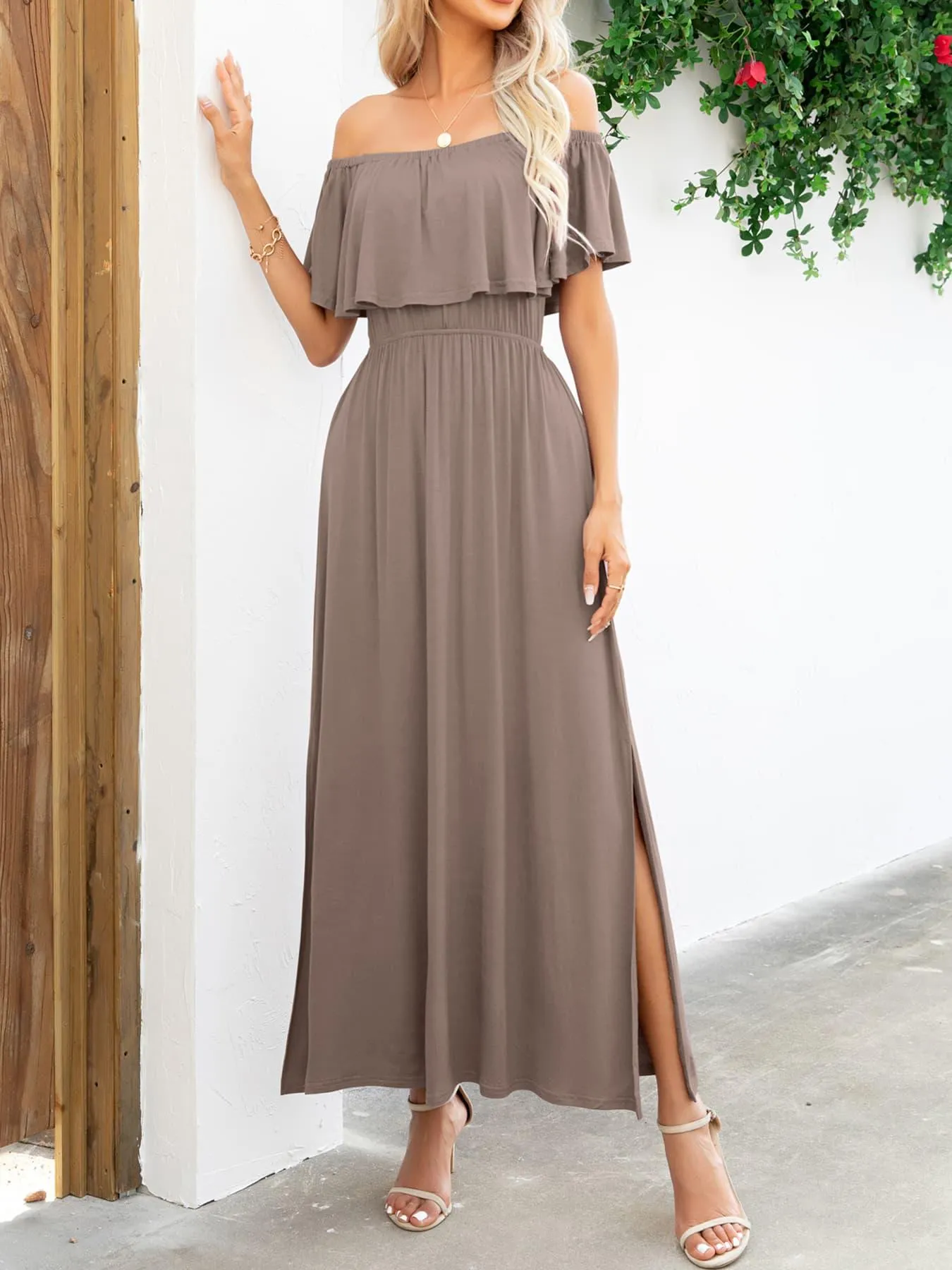 Hazel Blues® |  Off-Shoulder Slit Maxi Dress
