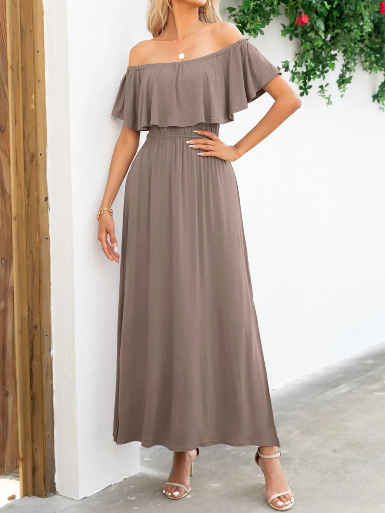 Hazel Blues® |  Off-Shoulder Slit Maxi Dress