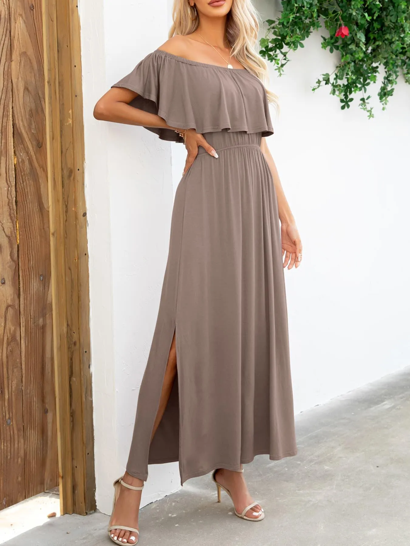 Hazel Blues® |  Off-Shoulder Slit Maxi Dress