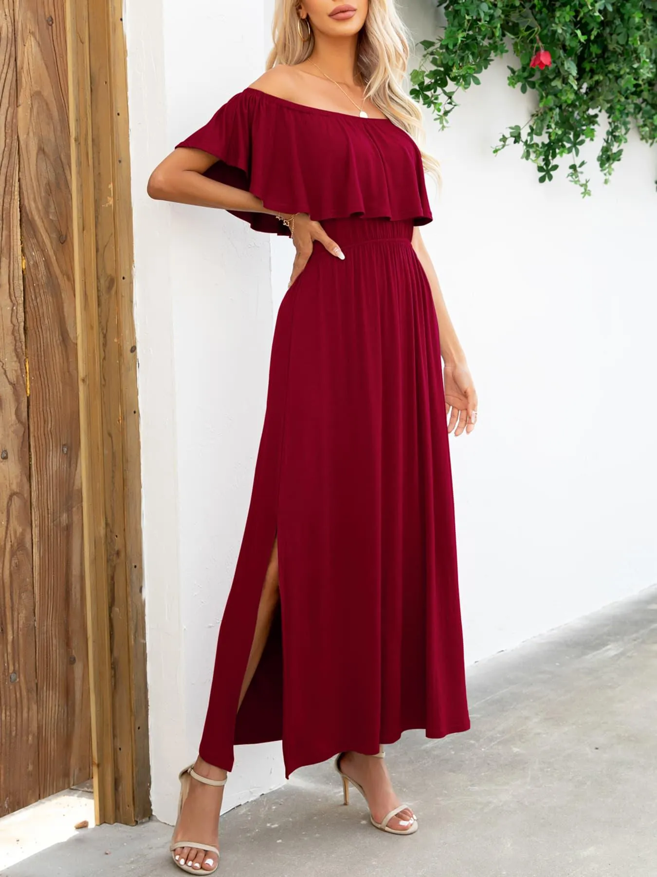 Hazel Blues® |  Off-Shoulder Slit Maxi Dress