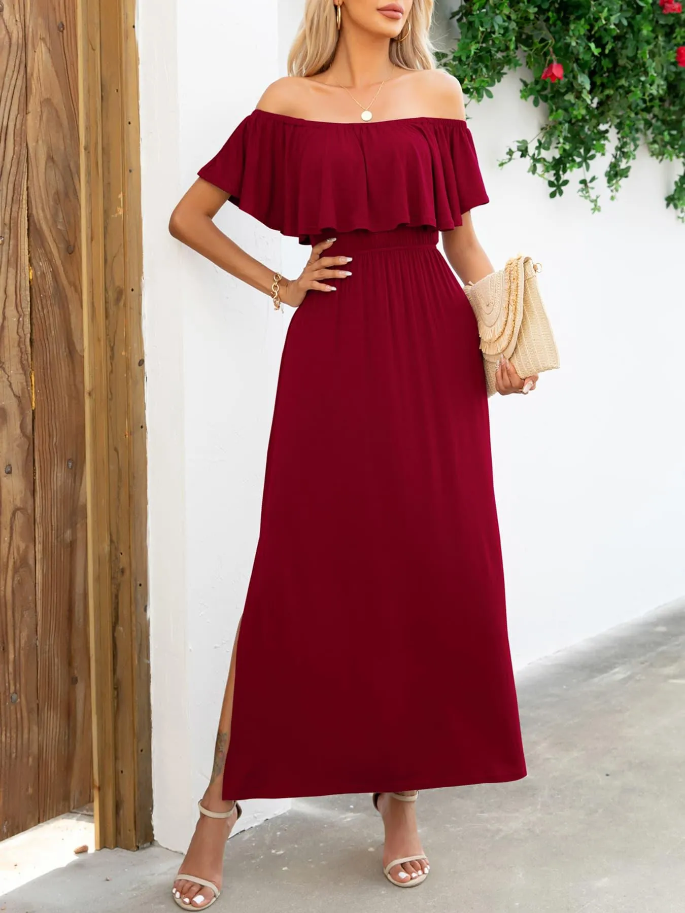 Hazel Blues® |  Off-Shoulder Slit Maxi Dress