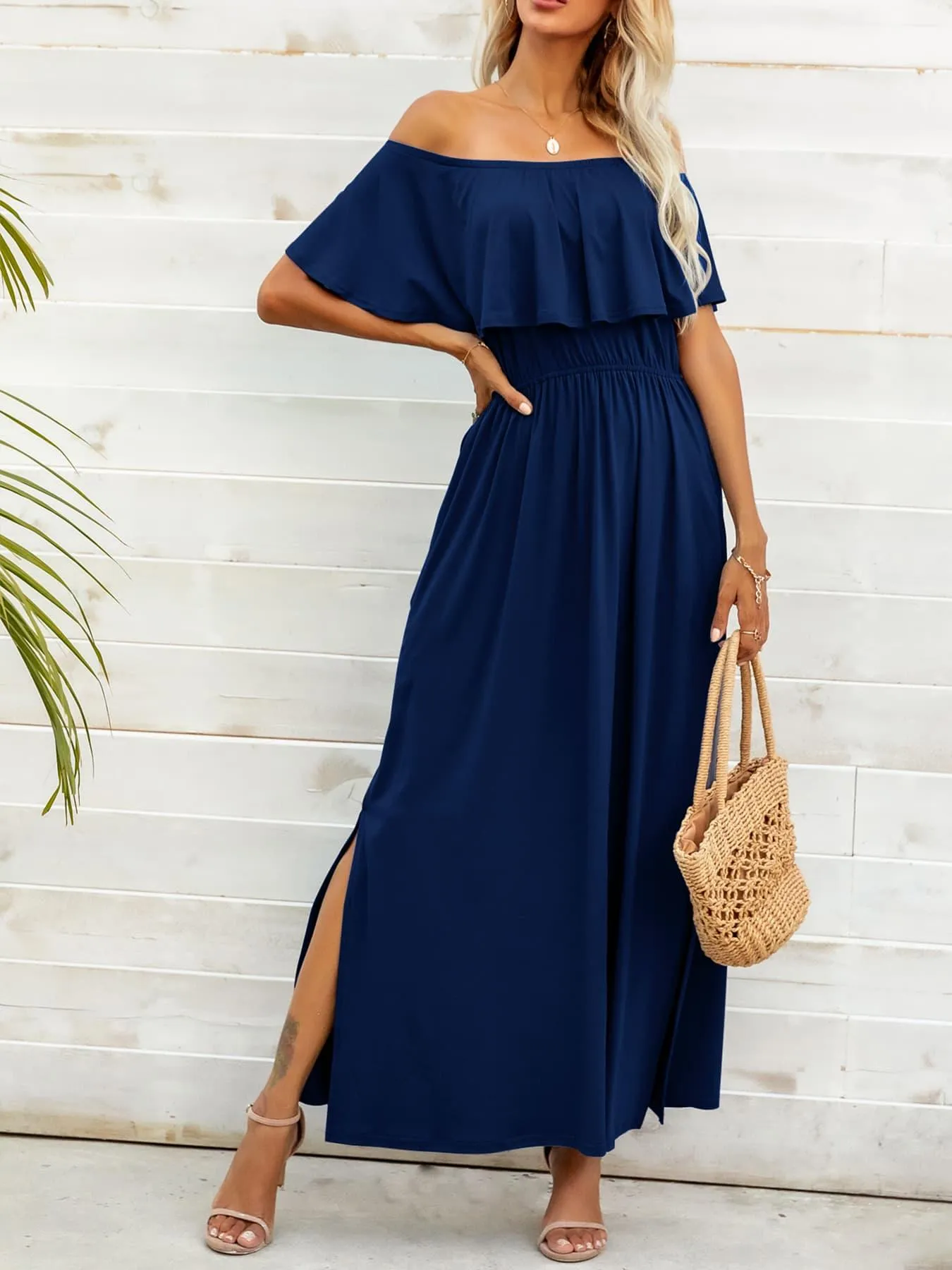 Hazel Blues® |  Off-Shoulder Slit Maxi Dress