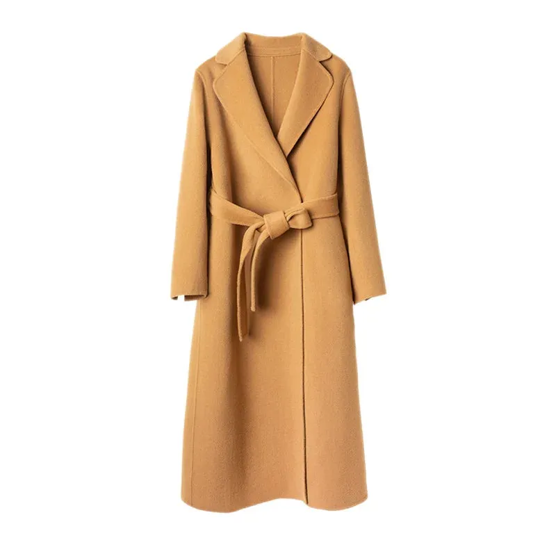 High-End Cashmere Coat for Women – Medium-Length, Loose & Thickened 100% Wool
