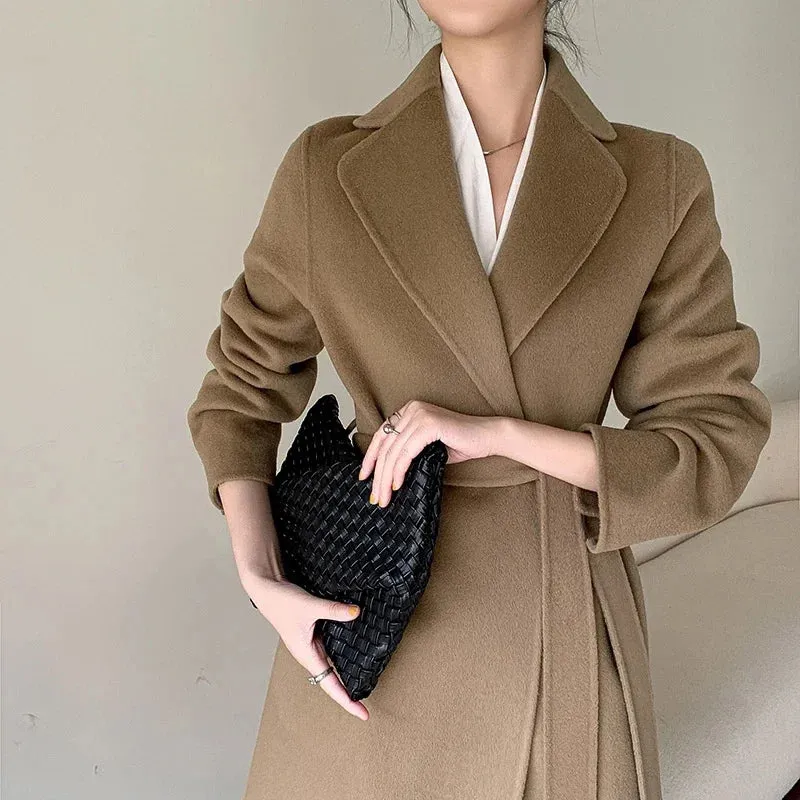High-End Cashmere Coat for Women – Medium-Length, Loose & Thickened 100% Wool