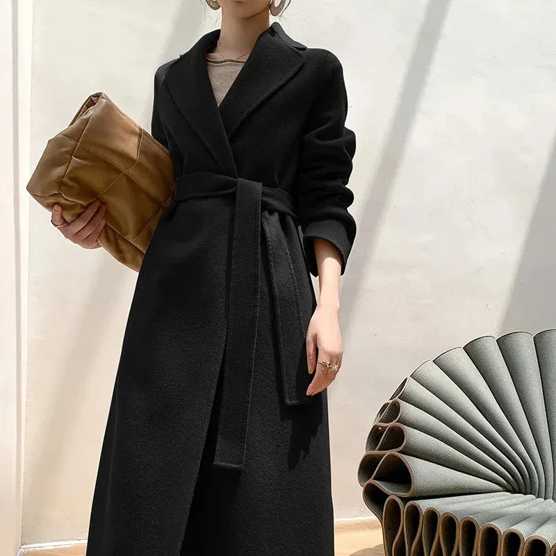 High-End Cashmere Coat for Women – Medium-Length, Loose & Thickened 100% Wool