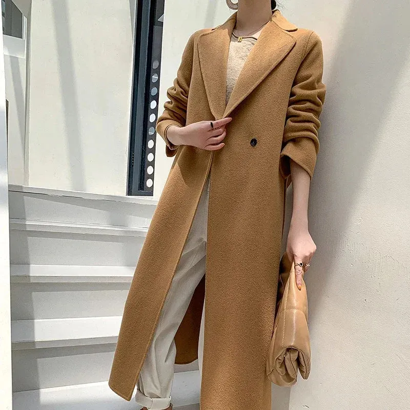High-End Cashmere Coat for Women – Medium-Length, Loose & Thickened 100% Wool