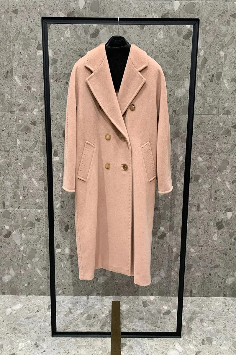 High-End Winter Cashmere Coat for Women – Camel, Black, Gray, Red, Double-Breasted