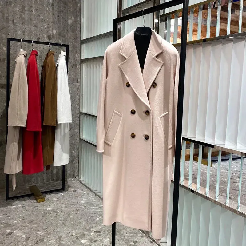 High-End Winter Cashmere Coat for Women – Camel, Black, Gray, Red, Double-Breasted