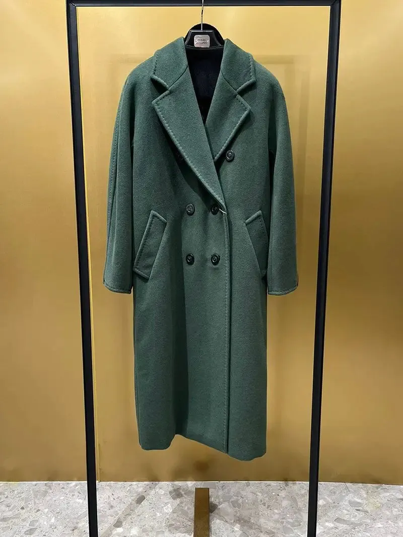 High-End Winter Cashmere Coat for Women – Camel, Black, Gray, Red, Double-Breasted