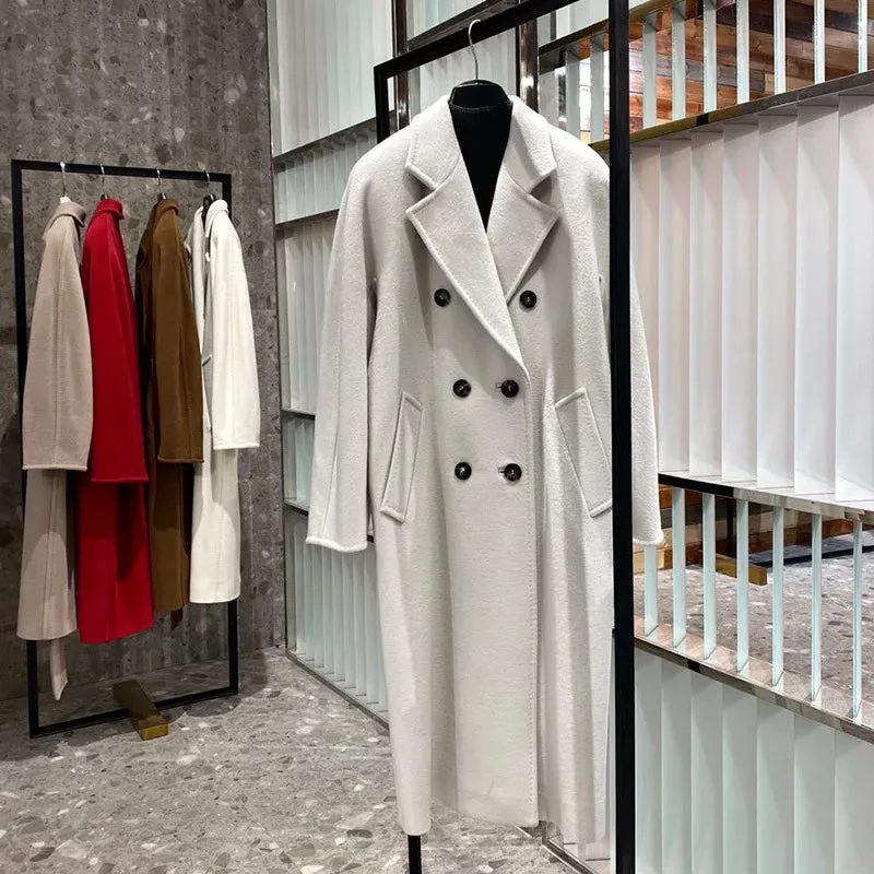 High-End Winter Cashmere Coat for Women – Camel, Black, Gray, Red, Double-Breasted