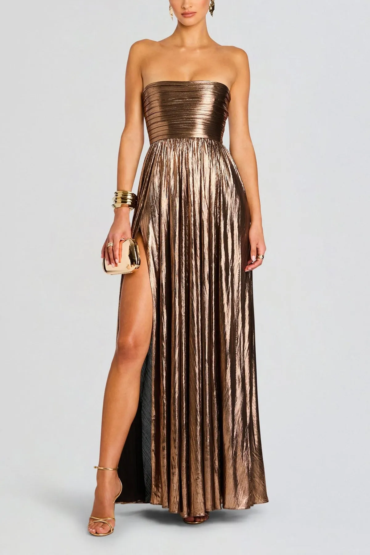 Iris Dress in Metallic Bronze