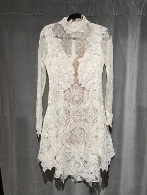 Jonathan Simkhai White Lace Turtleneck Long Sleeve Mini Dress