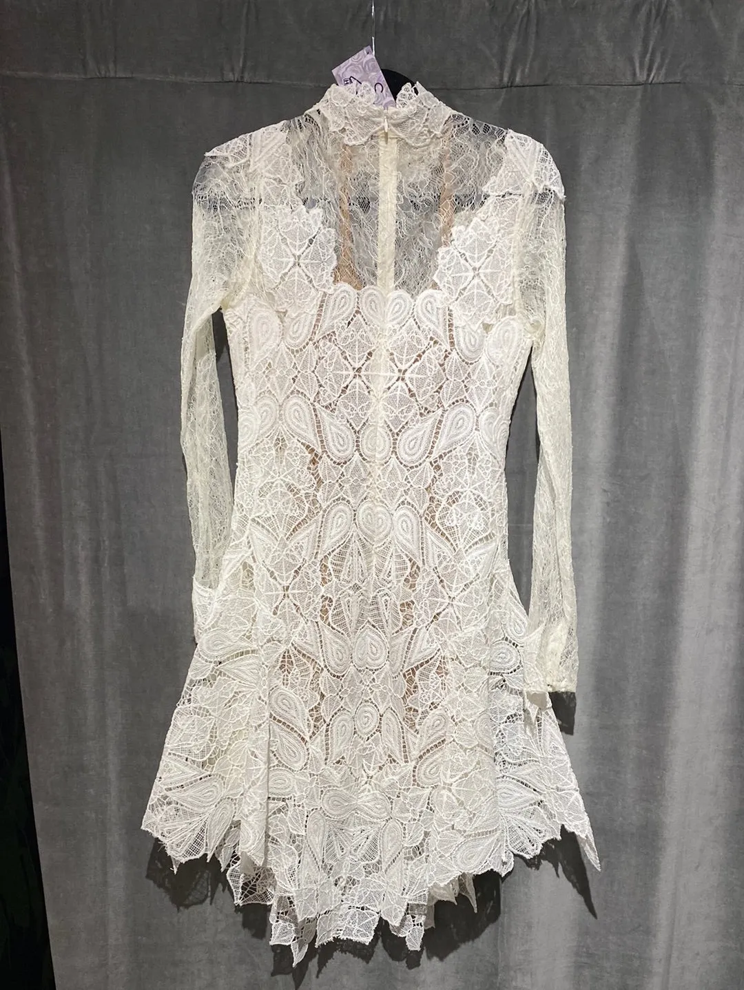 Jonathan Simkhai White Lace Turtleneck Long Sleeve Mini Dress
