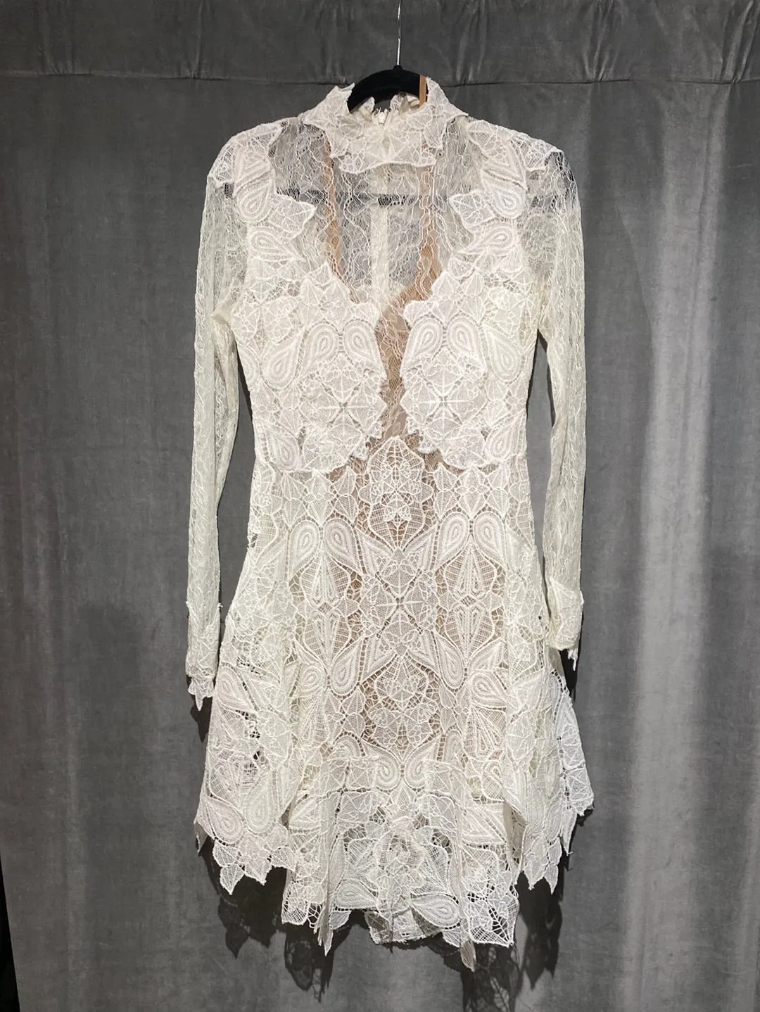 Jonathan Simkhai White Lace Turtleneck Long Sleeve Mini Dress