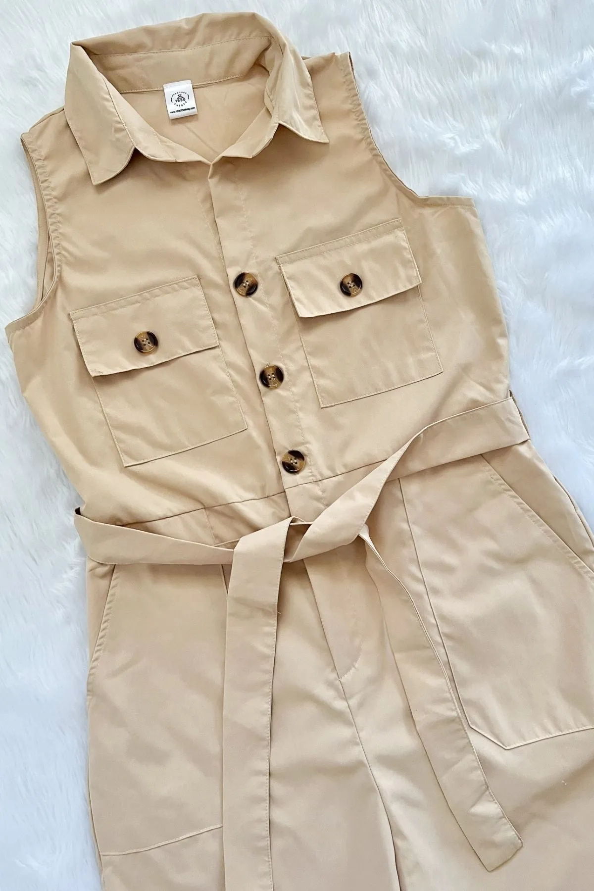 KAT Buttoned Tie-waist Jumpsuit (Cream)