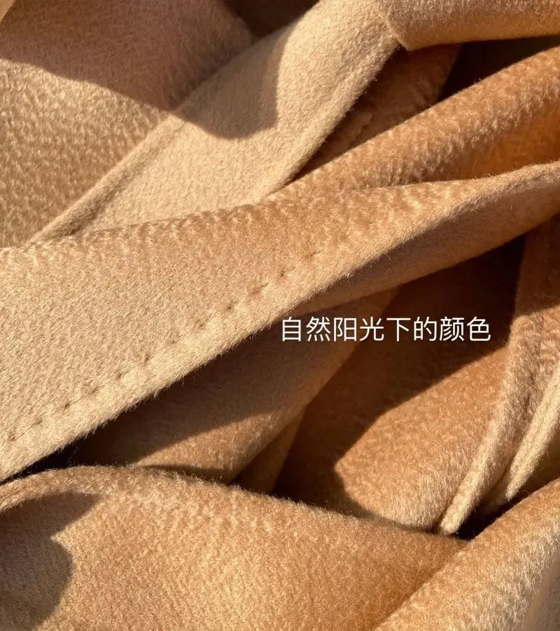 Korean Handmade Hepburn Water Ripple Double-Sided Cashmere Wool Long Coat