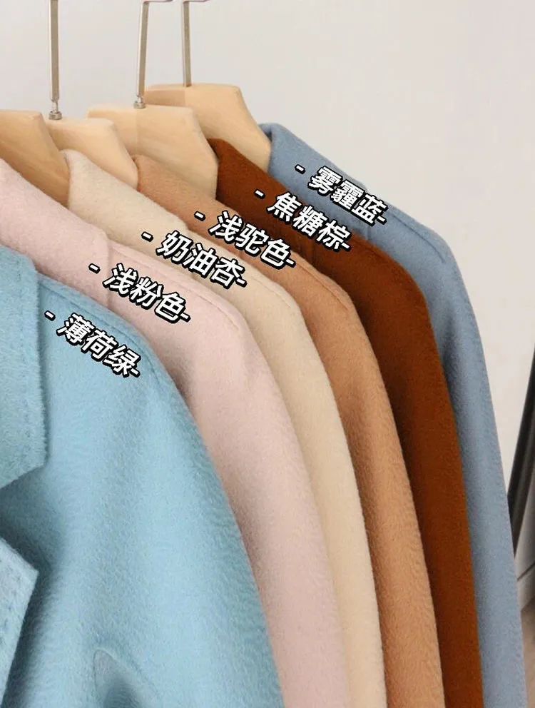 Korean Handmade Hepburn Water Ripple Double-Sided Cashmere Wool Long Coat