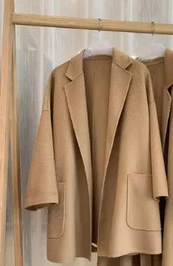 Korean Handmade Hepburn Water Ripple Double-Sided Cashmere Wool Long Coat