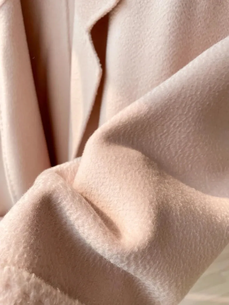 Korean Handmade Hepburn Water Ripple Double-Sided Cashmere Wool Long Coat