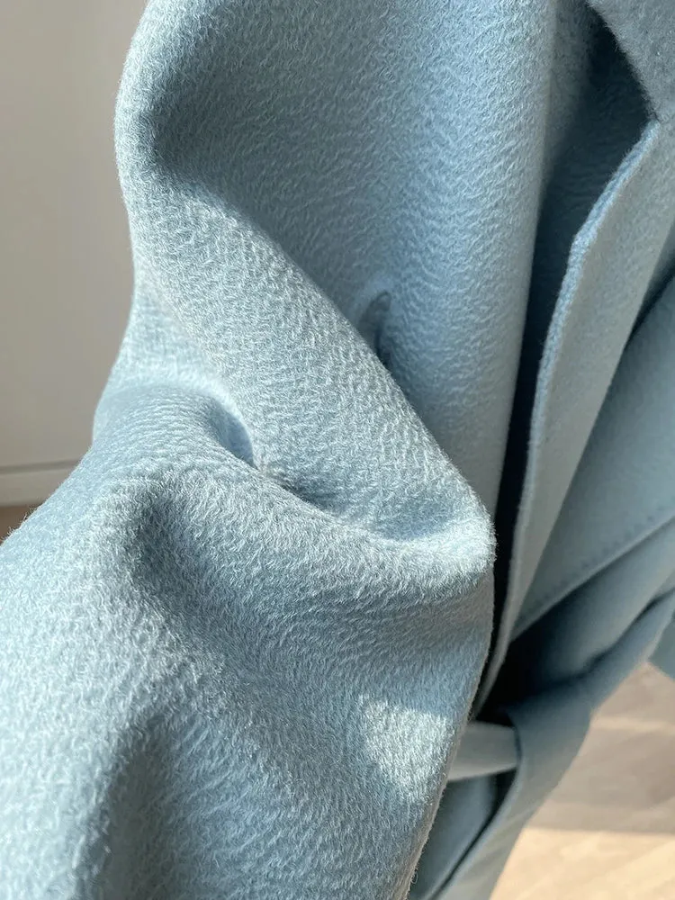 Korean Handmade Hepburn Water Ripple Double-Sided Cashmere Wool Long Coat