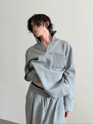 Lapel Sweatshirt and Wide-Leg Pants Set