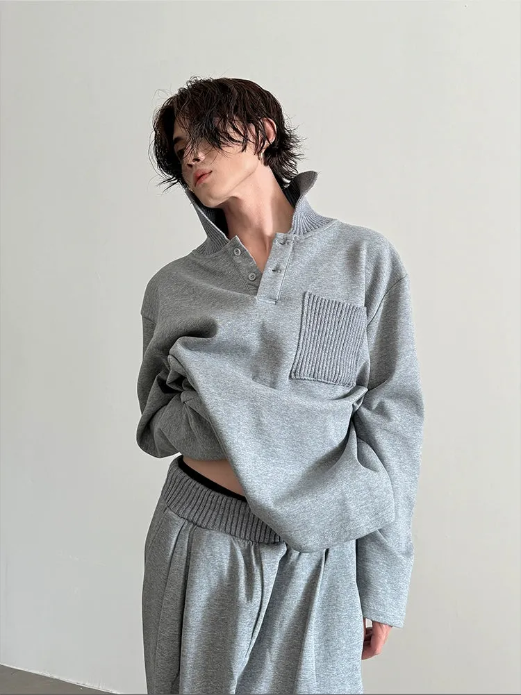 Lapel Sweatshirt and Wide-Leg Pants Set