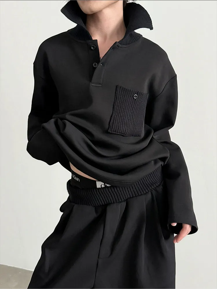 Lapel Sweatshirt and Wide-Leg Pants Set