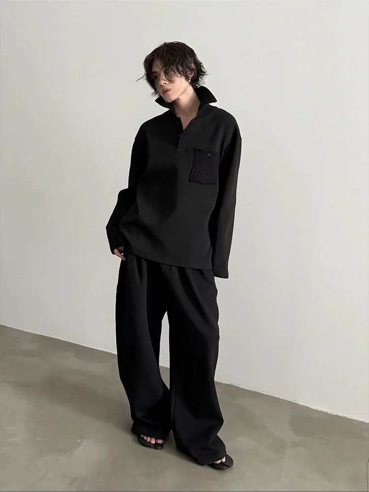 Lapel Sweatshirt and Wide-Leg Pants Set