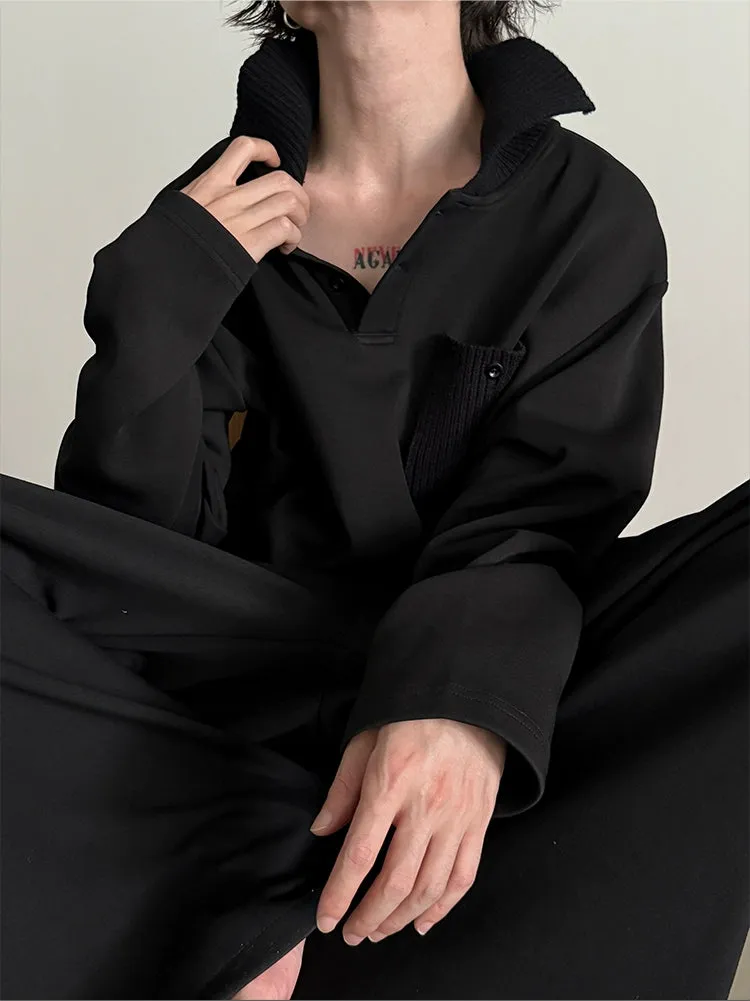 Lapel Sweatshirt and Wide-Leg Pants Set