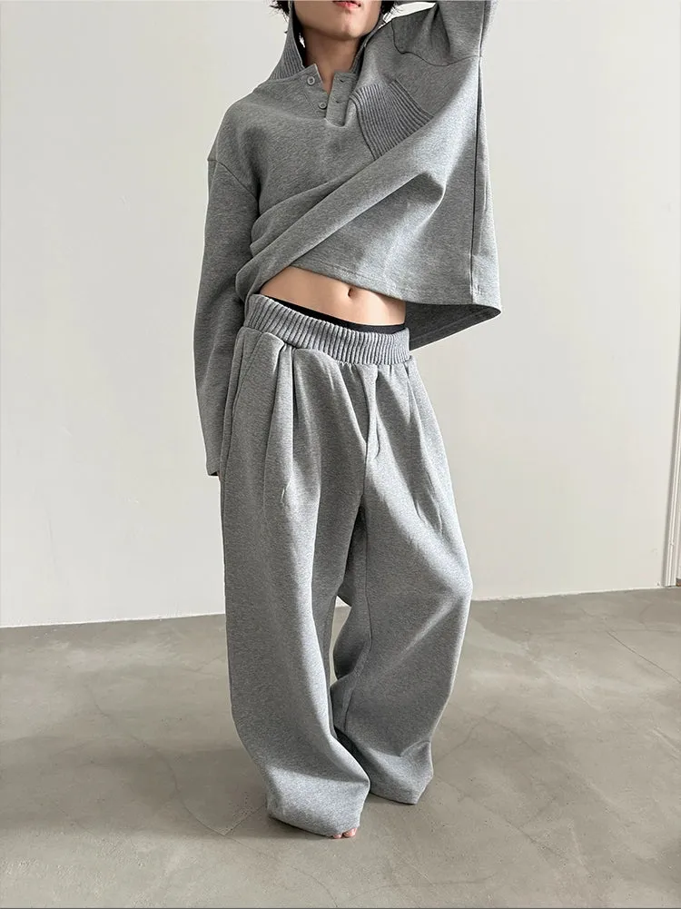 Lapel Sweatshirt and Wide-Leg Pants Set