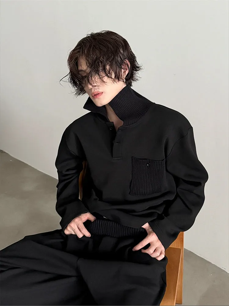 Lapel Sweatshirt and Wide-Leg Pants Set