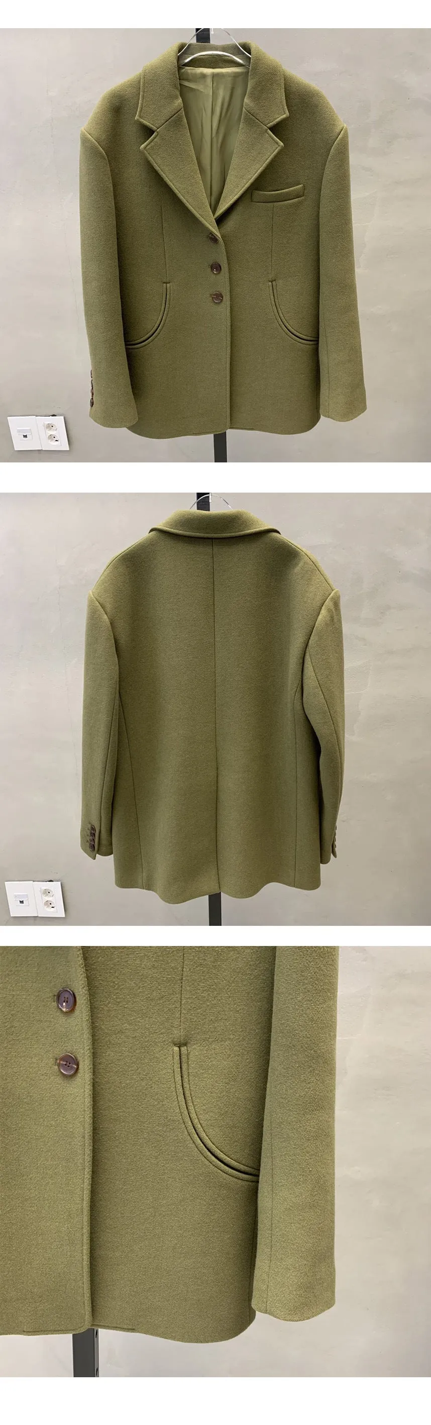 Lapeled single-breasted loose woolen jacket